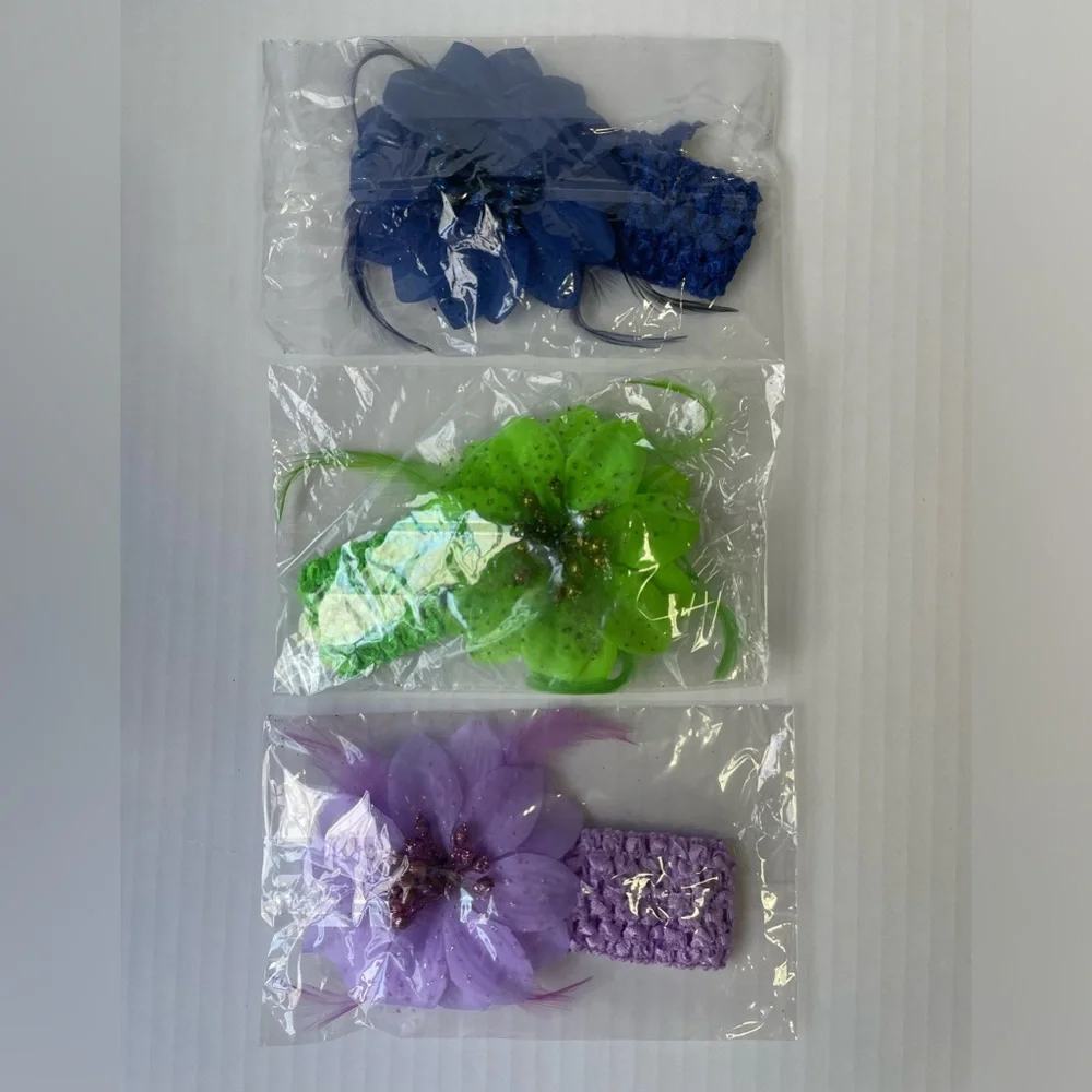 Set of 3 Stretchy Toddler Kids Headbands Floral Glitter Feather